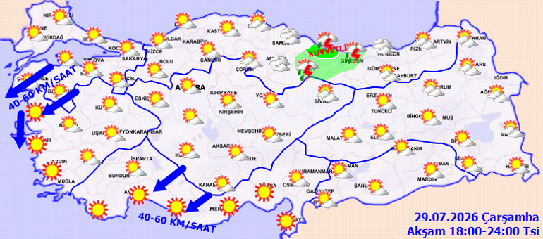 29 Temmuz hava durumu raporu | Meteorolojiden 14 il için sarı kodlu fırtına uyarısı Kuzeyde kuvvetli yağış, güneyde kavurucu sıcaklar etkili olacak