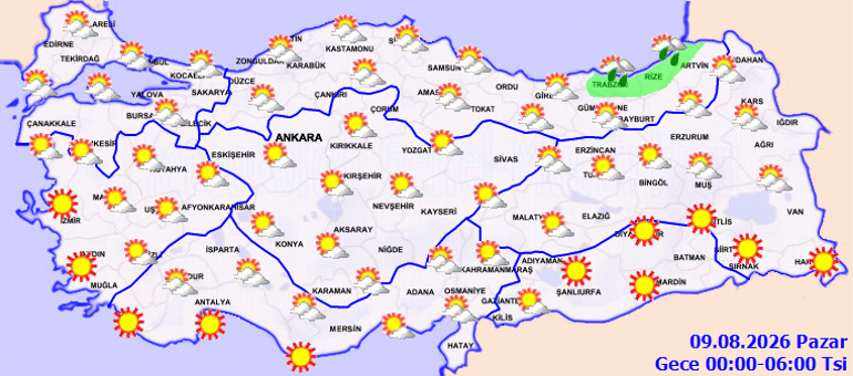 Son dakika hava durumu tahminleri il il | Bugün (9 Ağustos) hava nasıl olacak Pazar günü İstanbulda yağmur var mı Meteorolojiden İstanbul ve birçok ile uyarı