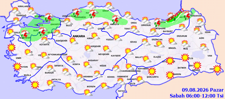 Son dakika hava durumu tahminleri il il | Bugün (9 Ağustos) hava nasıl olacak Pazar günü İstanbulda yağmur var mı Meteorolojiden İstanbul ve birçok ile uyarı