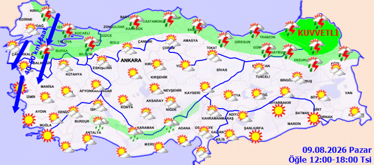 Son dakika hava durumu tahminleri il il | Bugün (9 Ağustos) hava nasıl olacak Pazar günü İstanbulda yağmur var mı Meteorolojiden İstanbul ve birçok ile uyarı