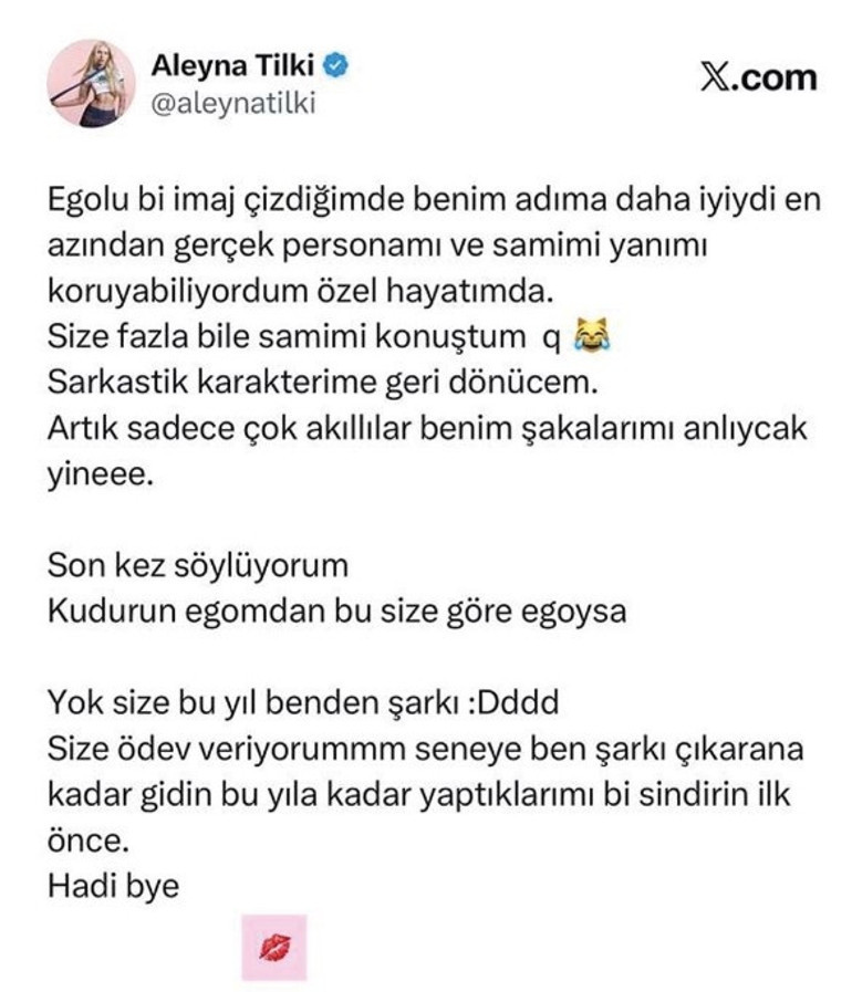 Aleyna Tilkiden hayranlarına şok tepki: Kudurun egomdan