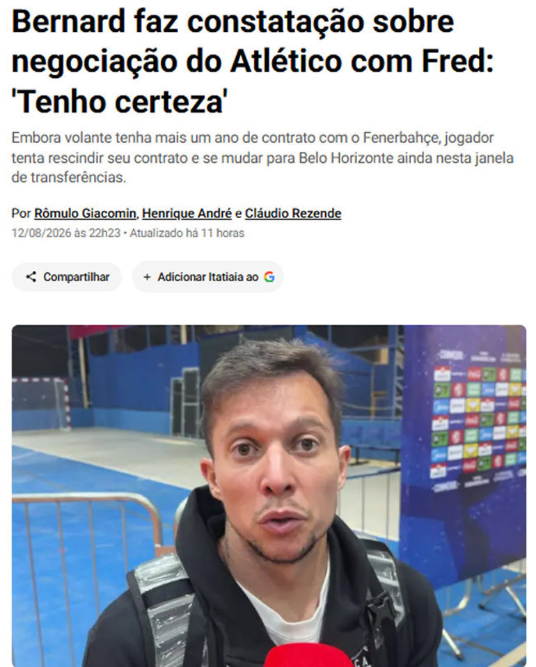 Atletico MG, Fredi bekliyor Umarım izlediğimiz diziler gibi mutlu sonla biter