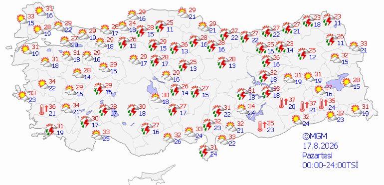 Son dakika hava durumu tahminleri il il | Bugün (17 Ağustos) hava nasıl olacak Bu hafta İstanbulda yağmur var mı İşte İstanbul Ankara İzmir ve il il 17 Ağustos hava durumu raporu