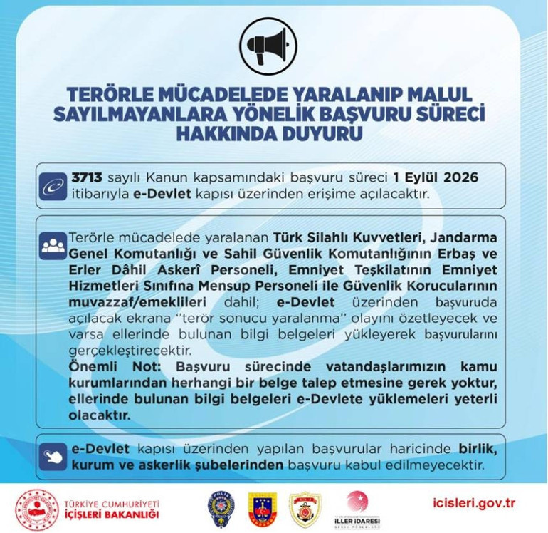  Terörle mücadelede yaralananlar için başvuru süreci başladı