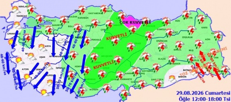 26 ilde sarı ve turuncu alarm Sel, su baskını ve rüzgar uyarısı...