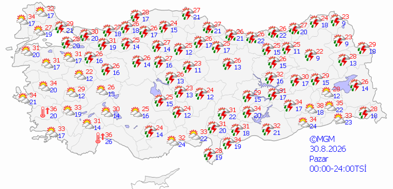 SON DAKİKA HAVA DURUMU TAHMİNLERİ İL İL | Bugün (30 Ağustos) hava nasıl olacak Pazar günü yağmur var mı Meteorolojiden 5 ile kuvvetli yağış uyarısı