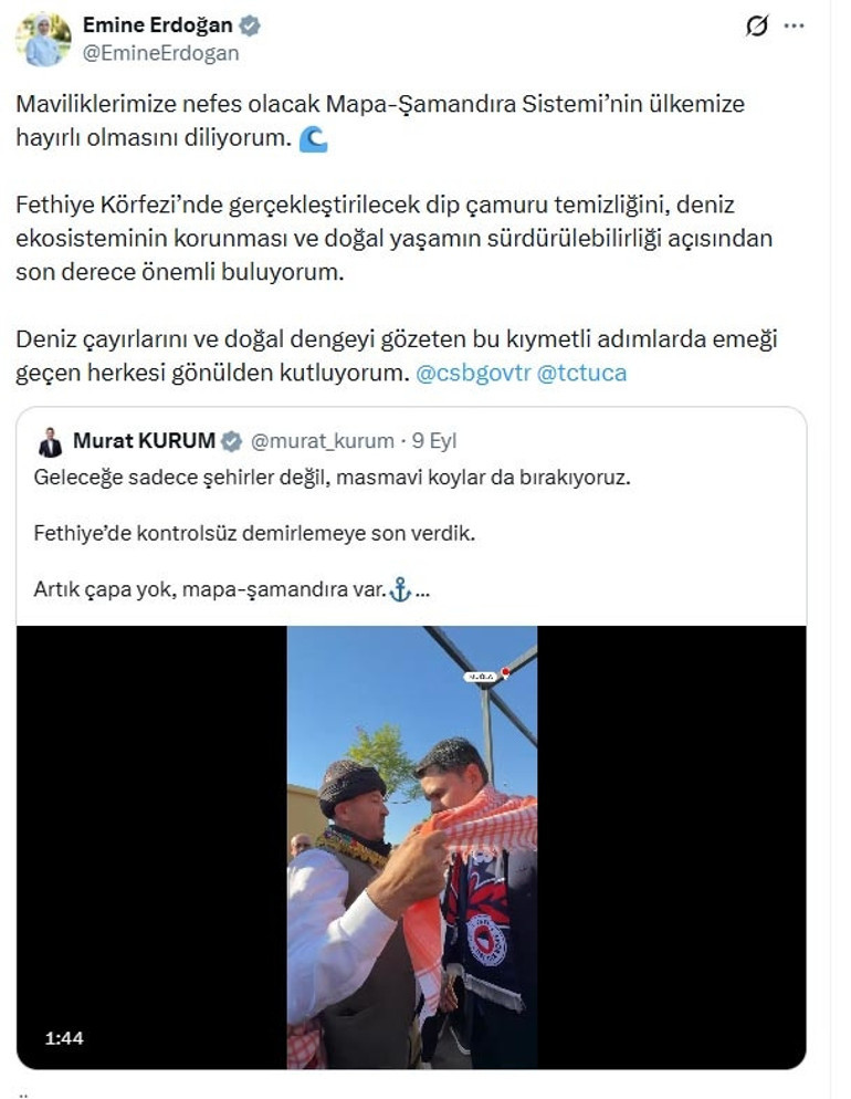Emine Erdoğandan çevre mesajı: Mapa-Şamandıra Sistemi maviliklere nefes olacak