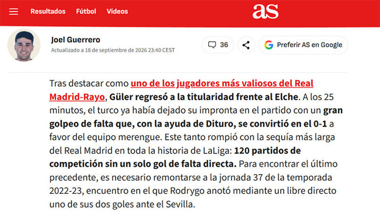 As yazarı Arda Gülere övgü yağdırdı: Mourinhonun açıklamalarına rağmen, Real Madridin 120 maçlık uzun hasretine son verdi