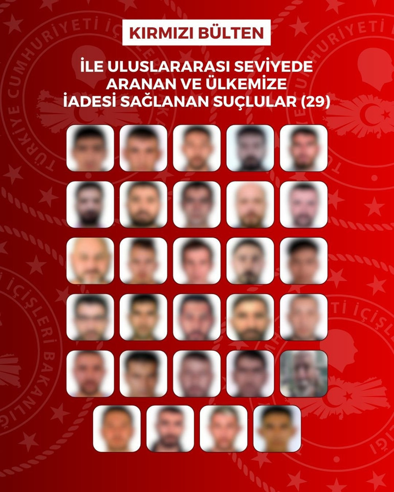 İçişleri Bakanlığı duyurdu: 29u kırmızı bültenle, 47si ulusal seviyede aranan toplam 76 suçlu Türkiyeye geri getirildi