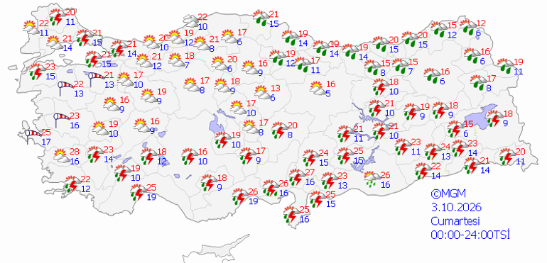 SON DAKİKA FIRTINA VE SAĞANAK UYARISI | Hava durumu tahminlerini il il Meteoroloji yayınladı Bugün (3 Ekim) hava nasıl olacak İstanbulda yağmur yağacak mı