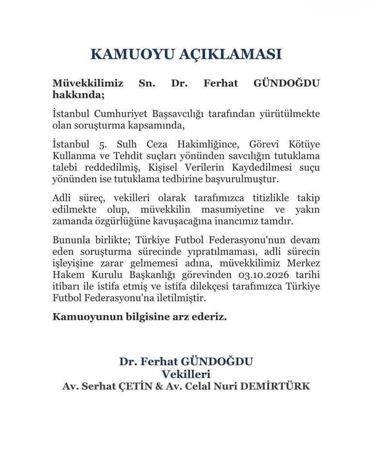 MHK Başkanı Ferhat Gündoğdu istifa etti