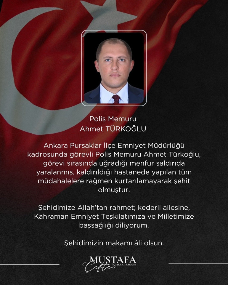 Bakan Çiftçiden, şehit polis memuru için taziye mesajı