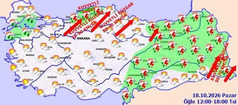 18 ilde sarı ve turuncu alarm Fırtına uyarısı: 100 kilometre hıza ulaşacak
