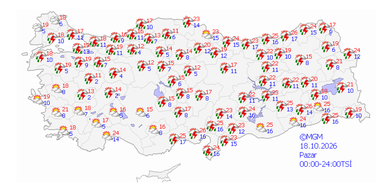 18 ilde sarı ve turuncu alarm Fırtına uyarısı: 100 kilometre hıza ulaşacak