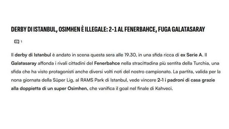 Galatasaray-Fenerbahçe derbisi dünya basınında Kavga çıktı Osimhen haksız rekabet