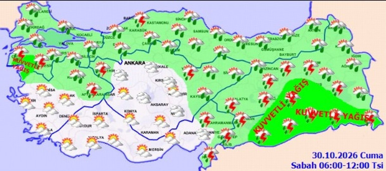 Balkanlardan gelen soğuk hava etkisini sürdürüyor: Kuvvetli sağanak yağış uyarısı İstanbul dahil birçok ilde sarı alarm | Ani sel, rüzgar ve heyelan riski