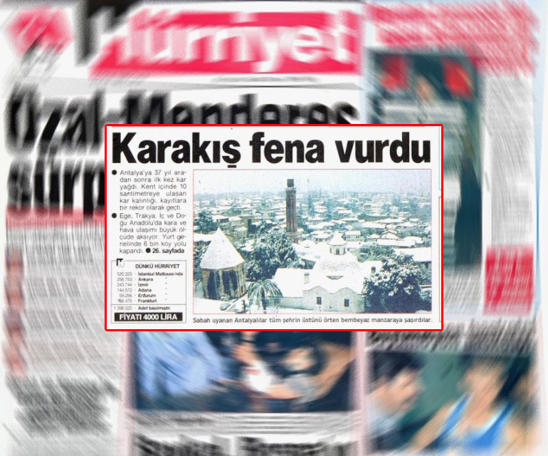 Antalyaya 29 yıl sonra yol kapatan kar! 1956dan 1993e şehrin kar arşivi...