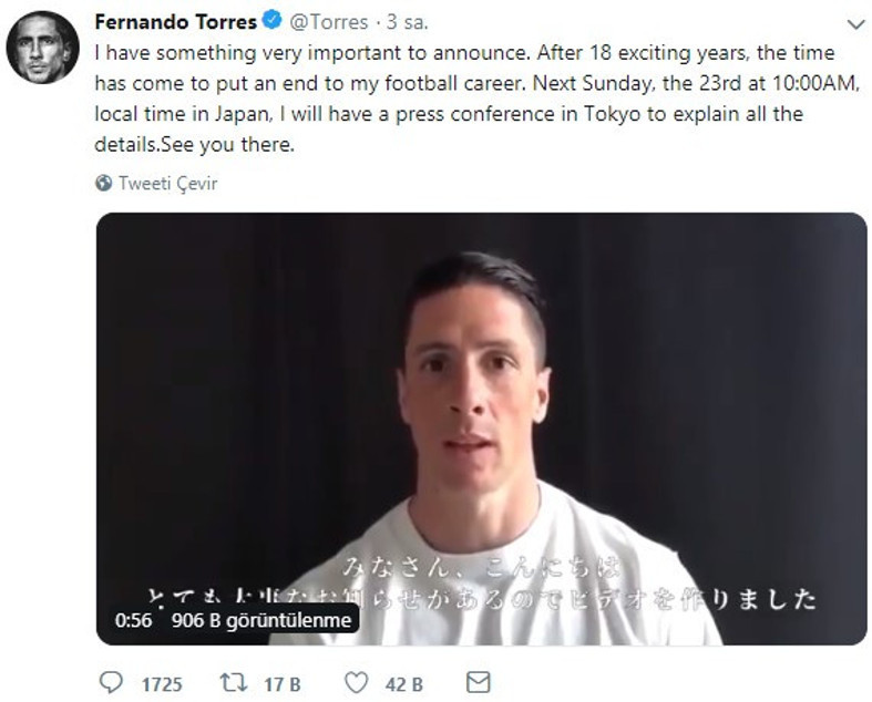 Fernando Torresten yeşil sahalara veda