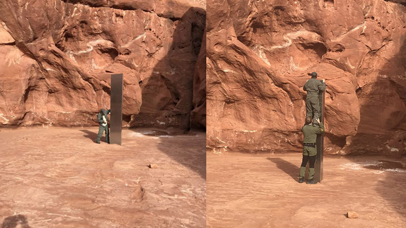 ABD'de ıssız bir arazide dikili bulunan metal monolit kafaları karıştırdı