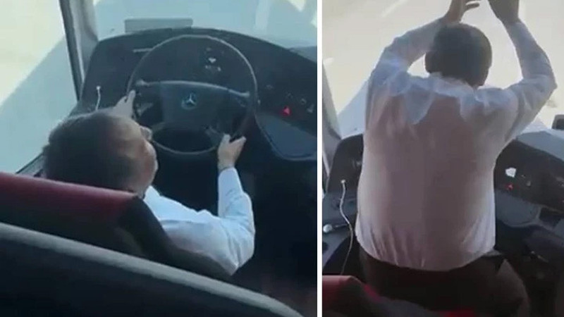 Taraftar otobüsü şoförü, direksiyonu bırakıp oynadı