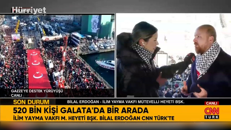 CNN Türk Özel Haberler Müdürü Fulya Öztürk'e konuşan Bilal Erdoğan 520 bin kişinin geldiğini doğruladı