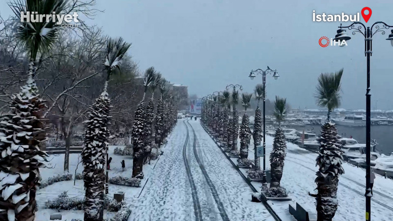 Silivri beyaz örtü ile kaplandı: Kar yağışı havadan görüntülendi