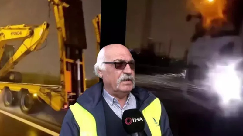 Deprem bölgesine iş makinesini yetiştirmek için hızla giden tırın şoförü konuştu