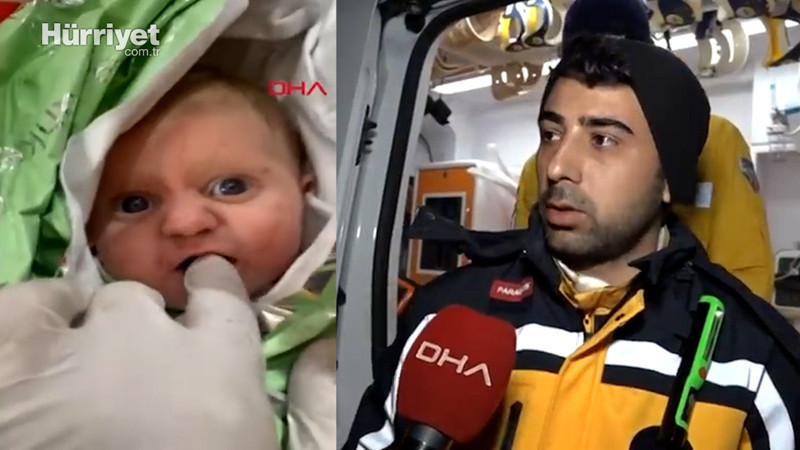 Enkazdan çıkan bebeğin duygulandıran görüntüsü