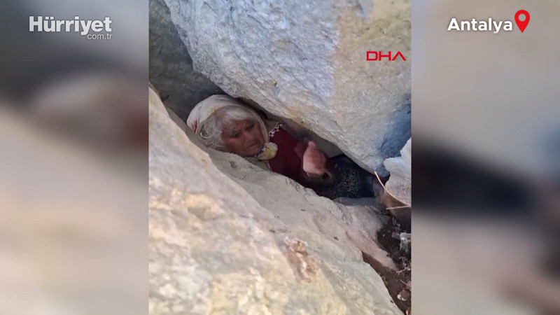 Kayalık bölgede 5 metrelik yarığa düşen yaşlı kadın 24 saat sonra kurtarıldı