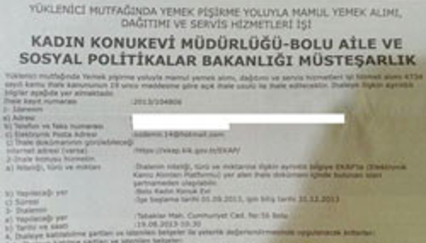 İhale ilanında kadın konukevinin adresini ifşa ettiler İhale ilanında kadın konukevinin adresini ifşa ettiler