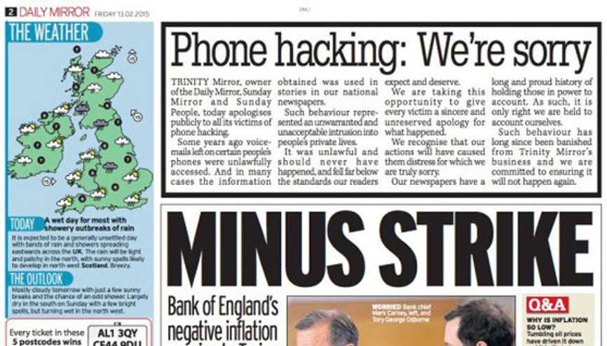 Telekulak skandalına karışan Daily Mirror ve Sunday Mirror, mağdurlardan özür diledi