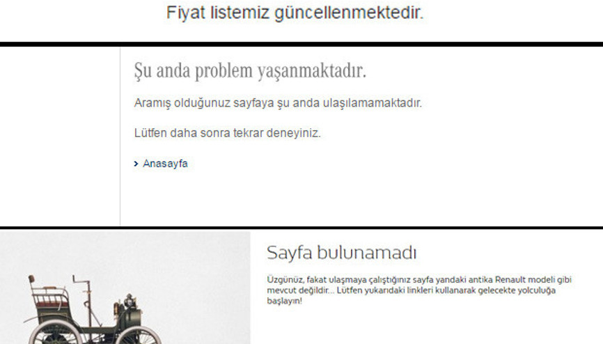 Otomobil firmalarının fiyat listeleri error verdi Otomobil firmalarının fiyat listeleri error verdi