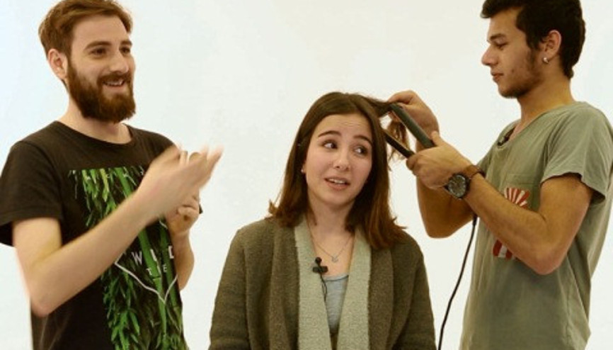 Erkekler ilk kez maşa ve düzleştirici denediler - BirDirBir