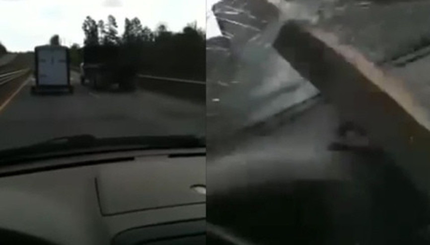 Otoyolda inanılmaz olay Tahta parçası ok gibi saplandı Otoyolda inanılmaz olay Tahta parçası ok gibi saplandı