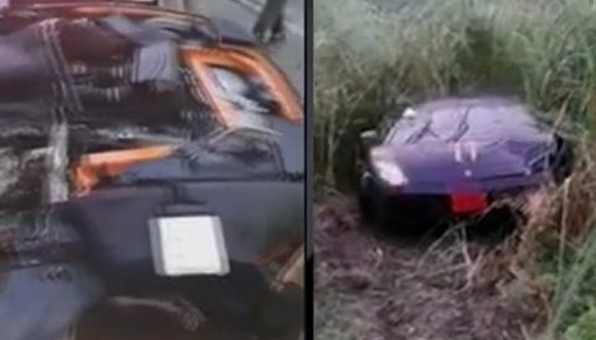 Kaza yapan Lamborghini ortadan ikiye bölündü