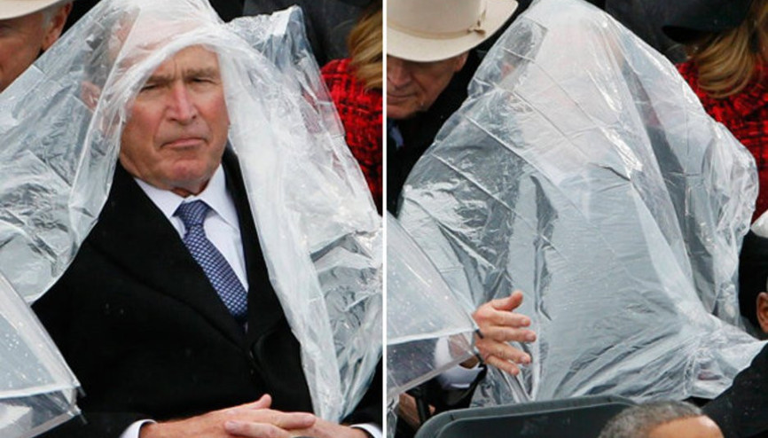 George Bush başında naylonla objektiflere yakalandı