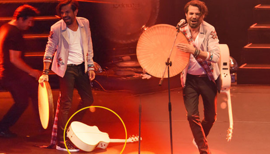 Bu kez gitarı düştü