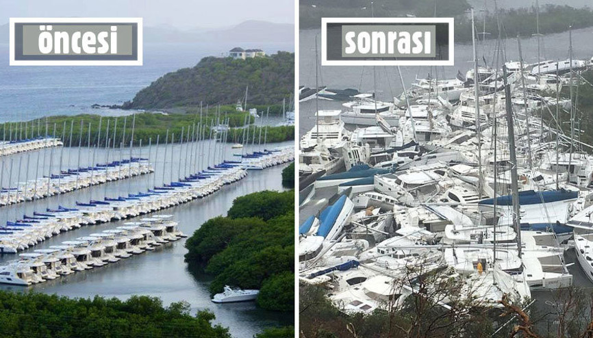 Irma kasırgasının öncesi ve sonrası görüntüleri
