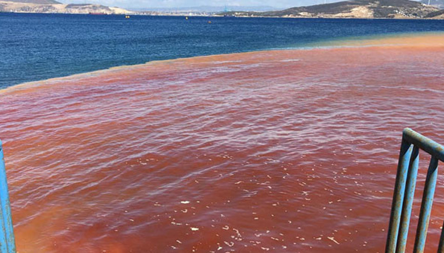 İzmirde korkutan görüntü Deniz kırmızıya döndü