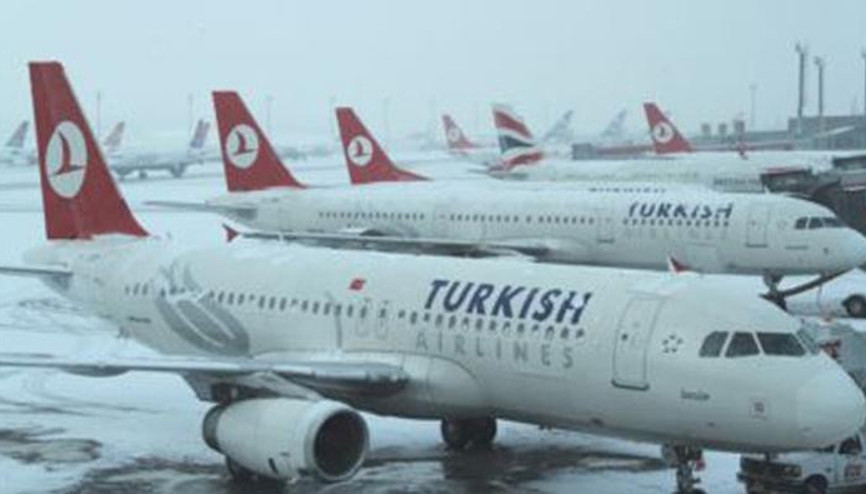 THY uçağına kar engeli