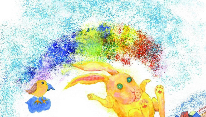 Gökkuşağının altından geçmek isteyen Dev Tavşan