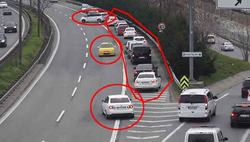 Emniyet şeridinde ters gitme konvoyu