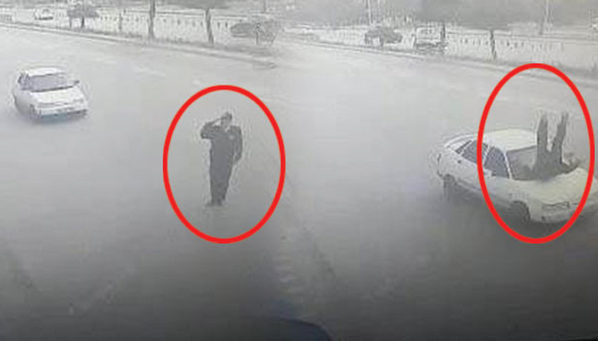 Böyle kaza görülmedi Vali’ye selam veren polise otomobil çarptı