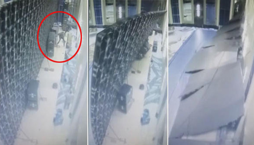 Beşiktaştaki otelde dev LED ekranlar böyle devrildi Beşiktaştaki otelde dev LED ekranlar böyle devrildi