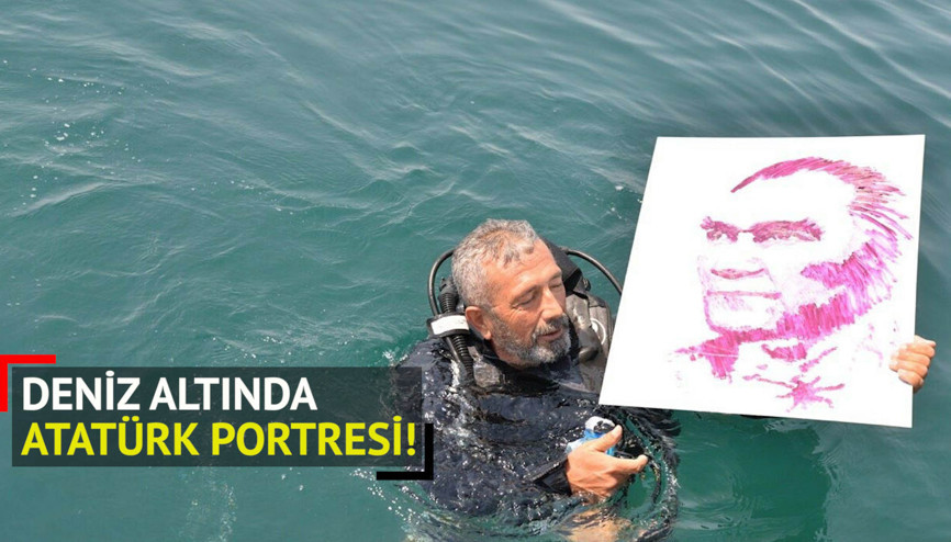Deniz altında Atatürk portresi yaptı