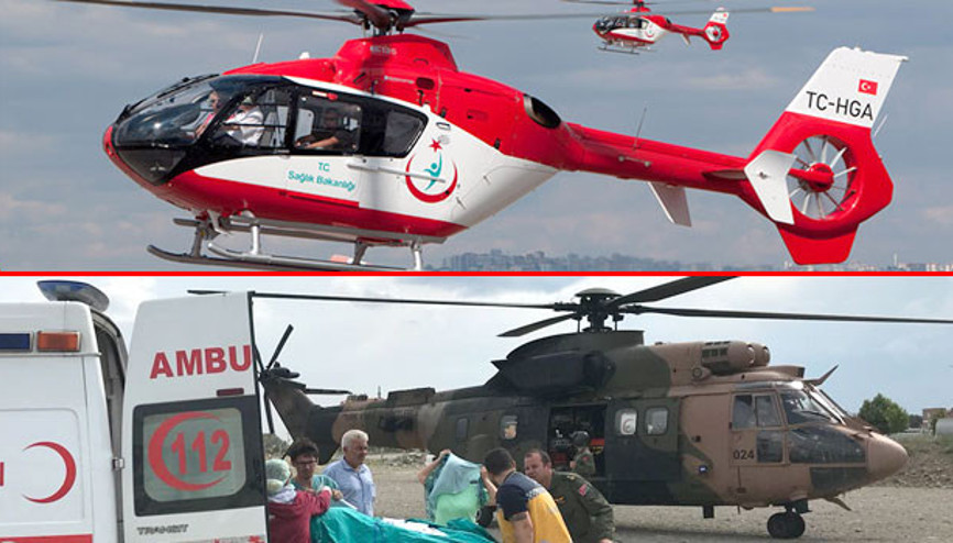 Hava ambulansı ve askeri helikopter hastalar için havalandı