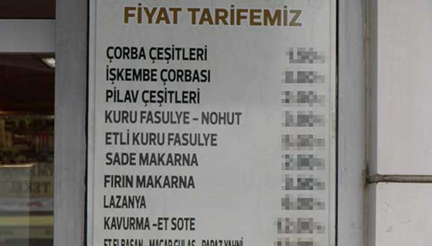 Lokantanın fiyat listesi sosyal medyayı salladı Lokantanın fiyat listesi sosyal medyayı salladı