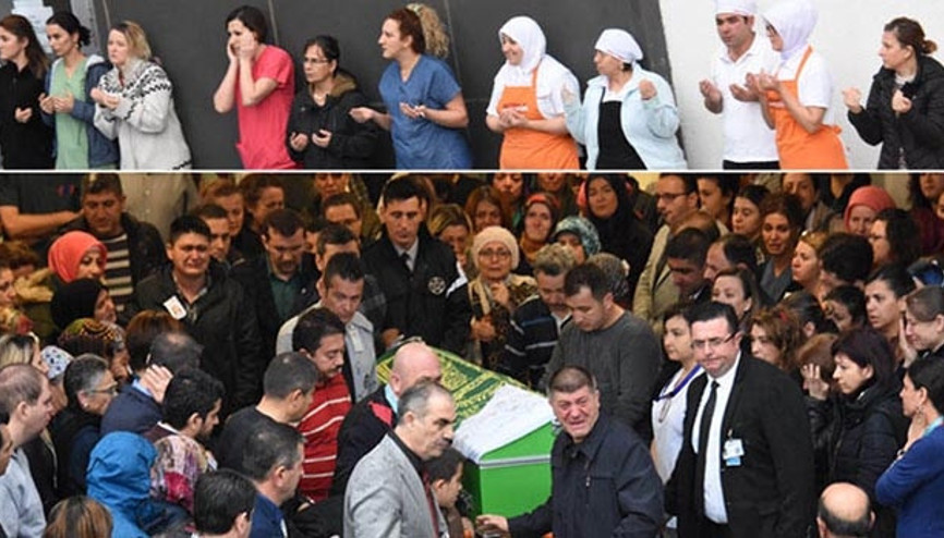 Eş kurbanı ebe, görev yaptığı hastaneden törenle uğurlandı