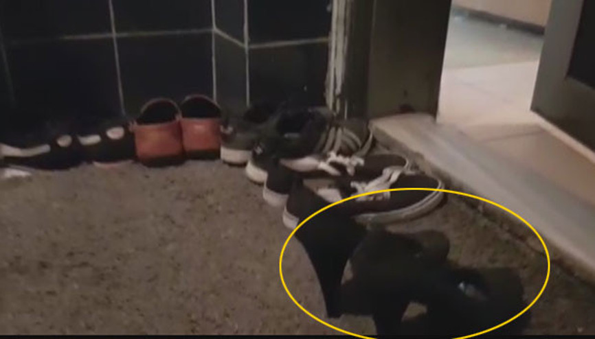 Kendilerini gizlemek için kapının önüne kadın ayakkabısı koymuşlar