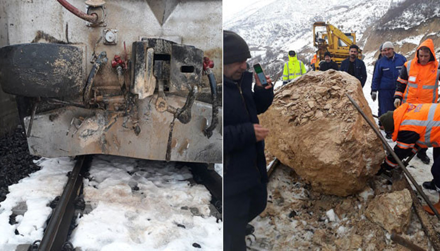 Dağdan kopan kaya Van Gölü Ekspresi’ne çarptı